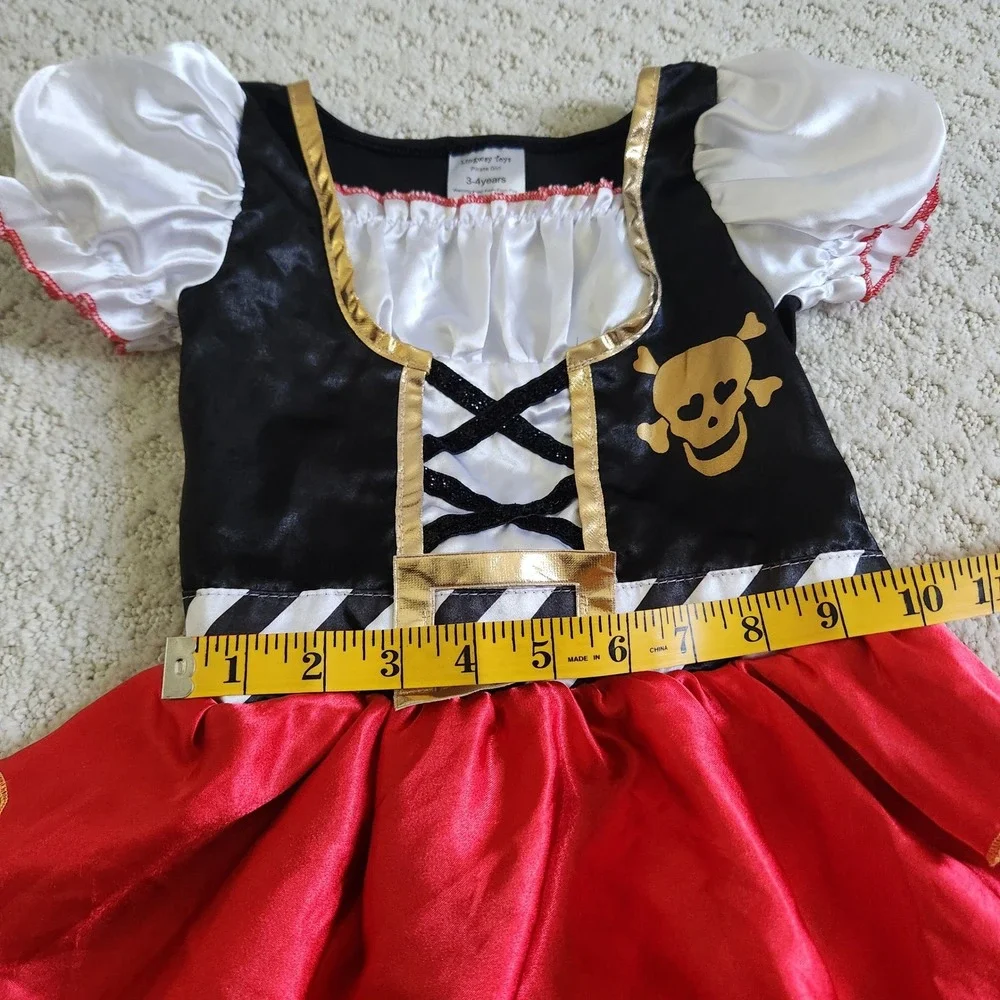 Pirate Girl Costume Dress Black Red White Gold Size 3-4 Years